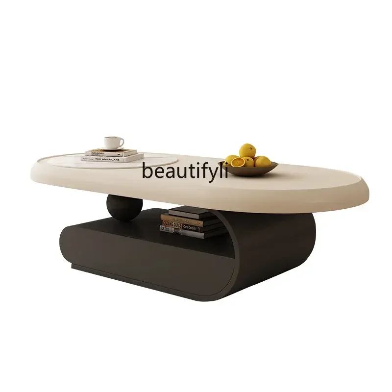 

cc182R11 Stone Plate Coffee Table Retractable TV Cabinet Unit Living Room Small Apartment Simple and Light Luxury Coffee Table