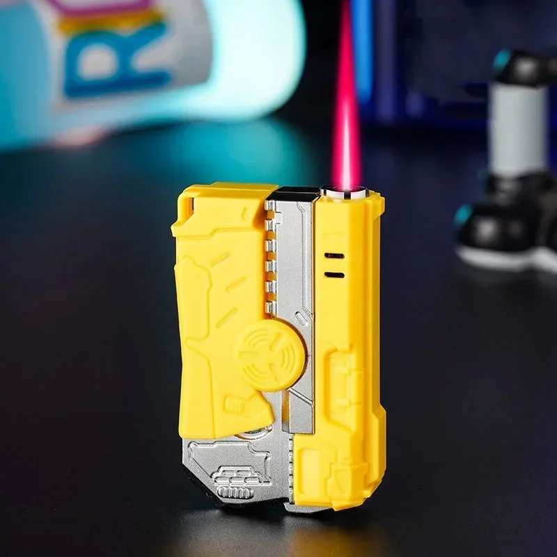 Creative Butane Lighter with Fingertip Gyroscope Windproof Red Jet Flame Lighter Portable Funny Smoking Folding Pistol Lighter