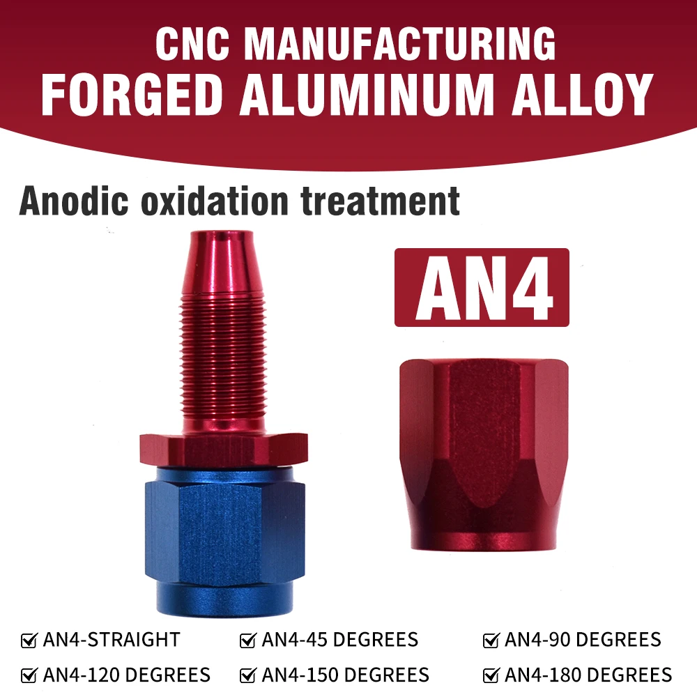 

Universal Oil Fuel Swivel Hose End Fitting AN4 Straight 0°/45°/90°/120°/150°/180° Oil Hose End Adaptor Kit Forged aluminum alloy