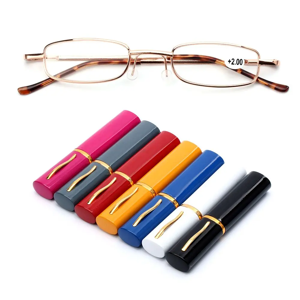 Portable Presbyopic Glasses Reading Glasses with Pen Tube Case Metal Case Spring Hinge Eyeglasses Vision Care +1.00~+4.00