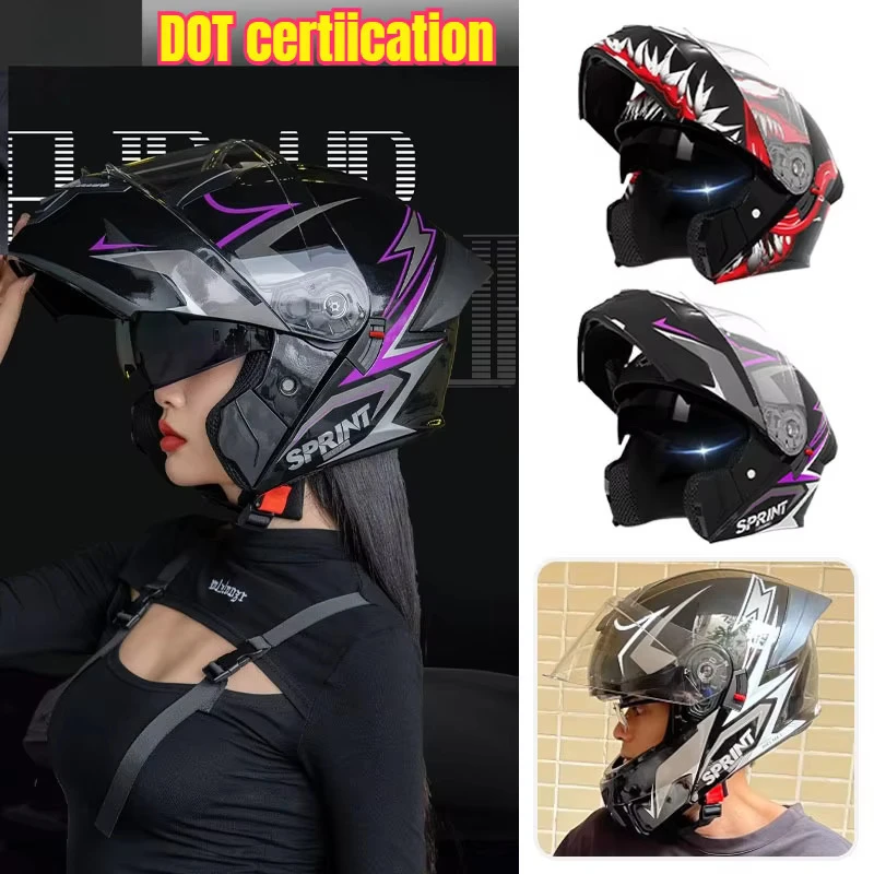 Unisex Flip Up Helmet Double Lens Modular Reversible Motorcycle Racing Helmets Fashion Integral Helm Motorcycle Casco Capacete