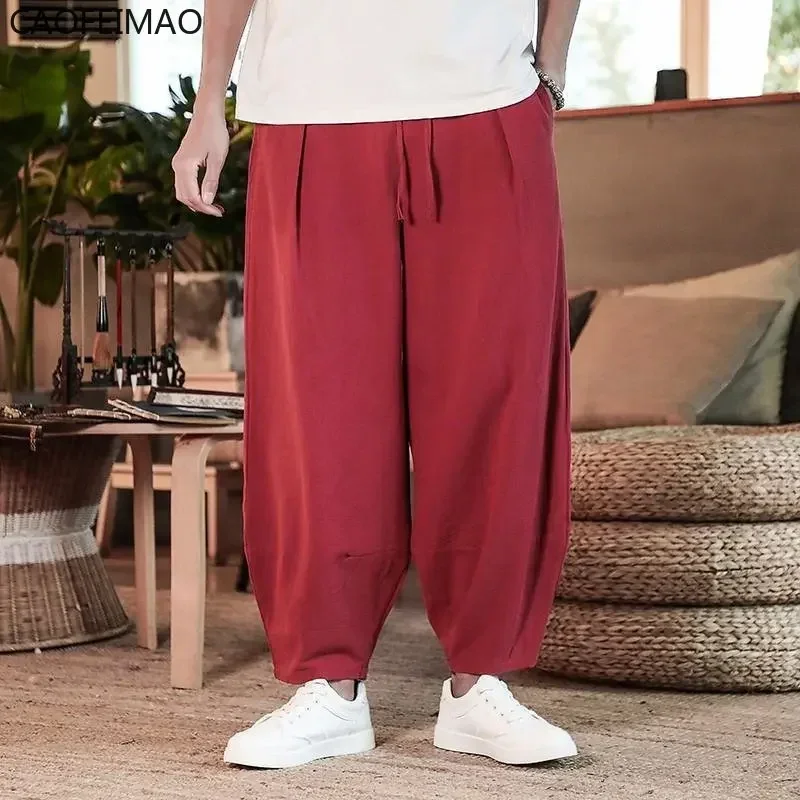 2025 Men's Pants Cotton and Linen Male Summer New Solid Color Mens Trousers Loose Fitness Baggy Streetwear Plus Size M-5XL