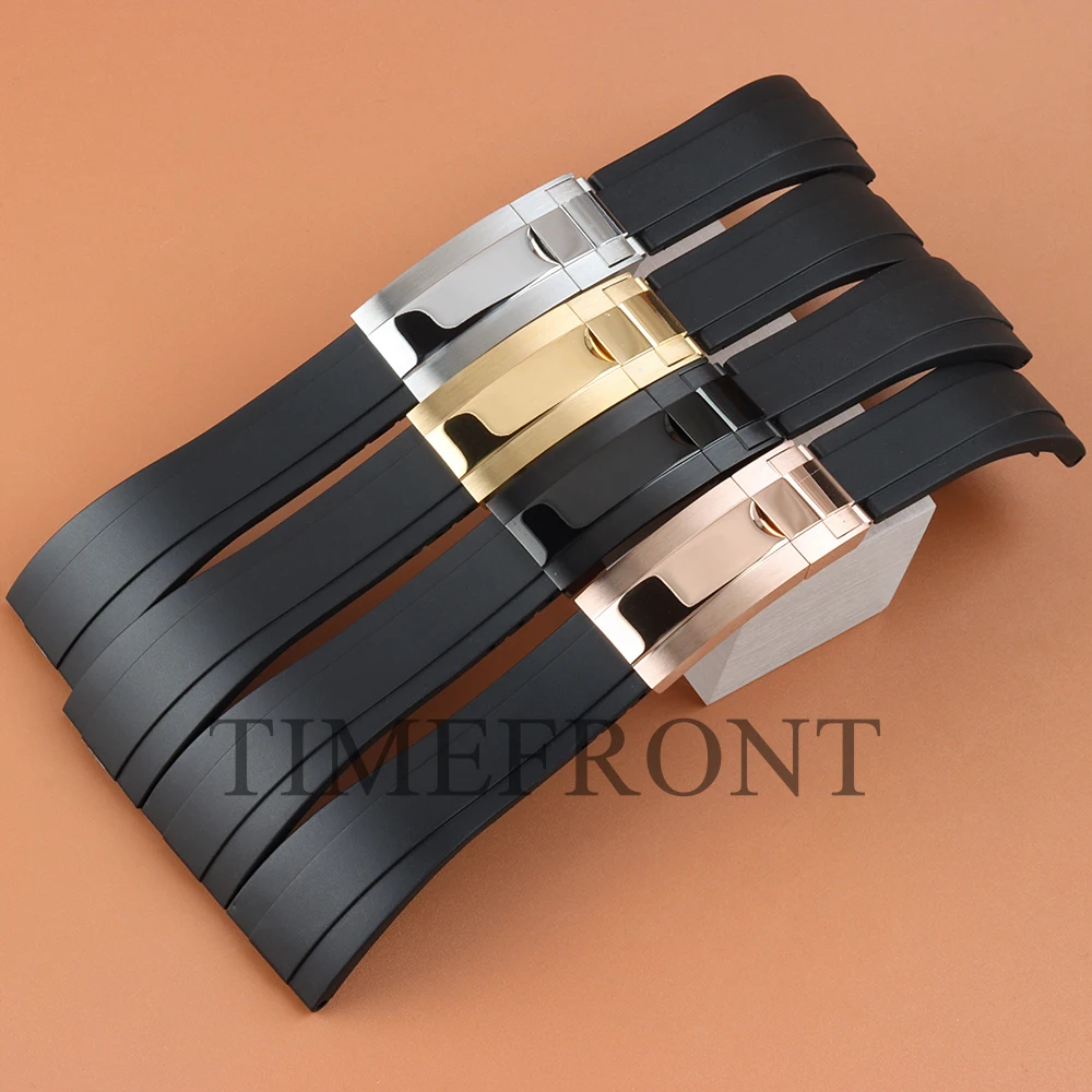

20mm NH35 Gold/Black Silicone Rubber Strap Folding buckle For GMT SUB NH35 NH36 Watch Case 40mm High Quality Rubber Bracelet