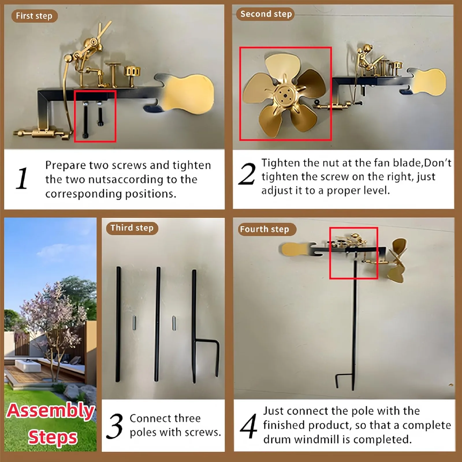 Handmade Metal Drummer Windmill, Rock Art Sculptures, Wind-Powered Kinetic Figurines, Wind Spinners for Garden view 6