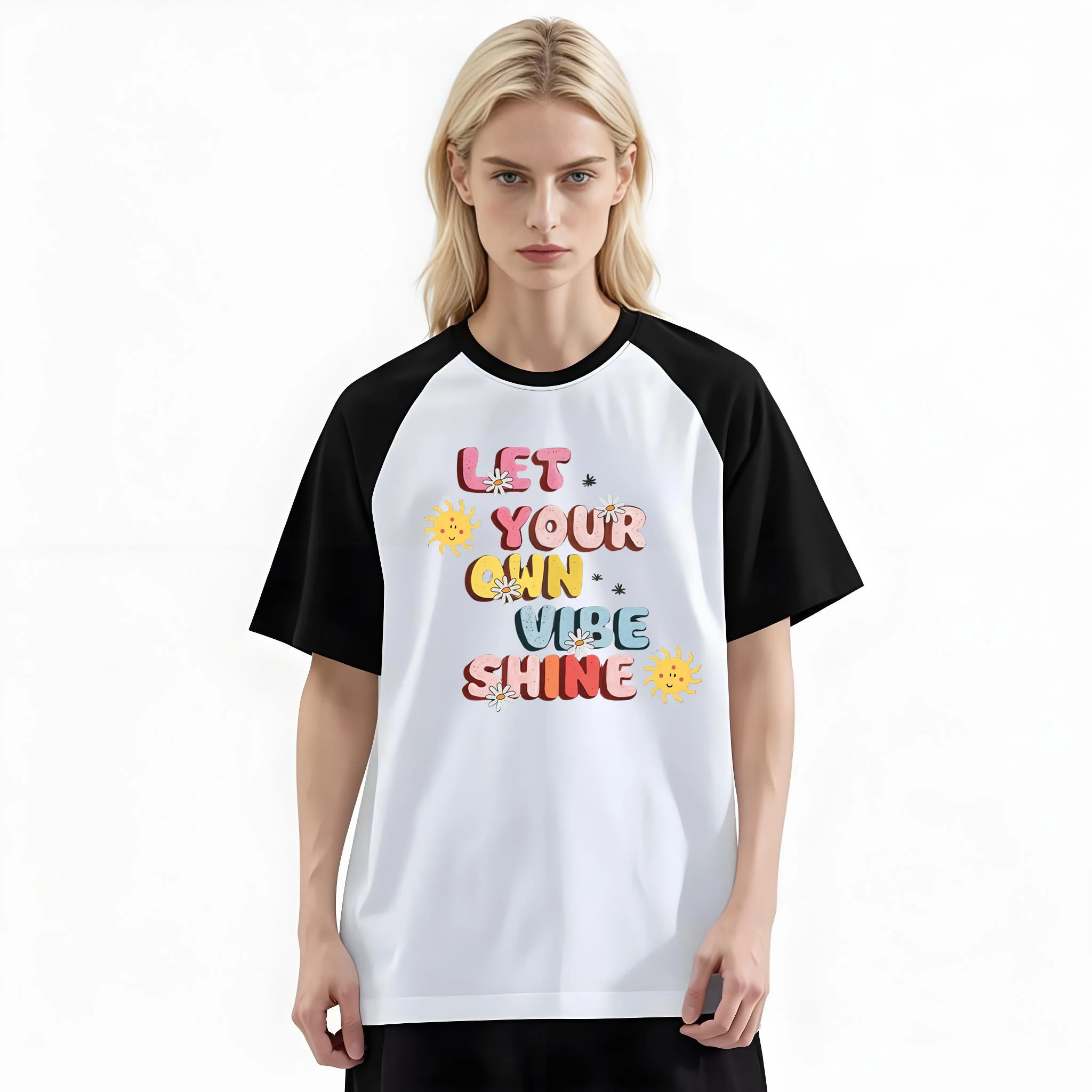 Women'S Fashion Raglan Sleeve T-Shirt, Let Your Own Vibe Shine Retro Text Printed, Summer Casual Comfortable Tee, Women'S Everyday Short-Sleeve Top