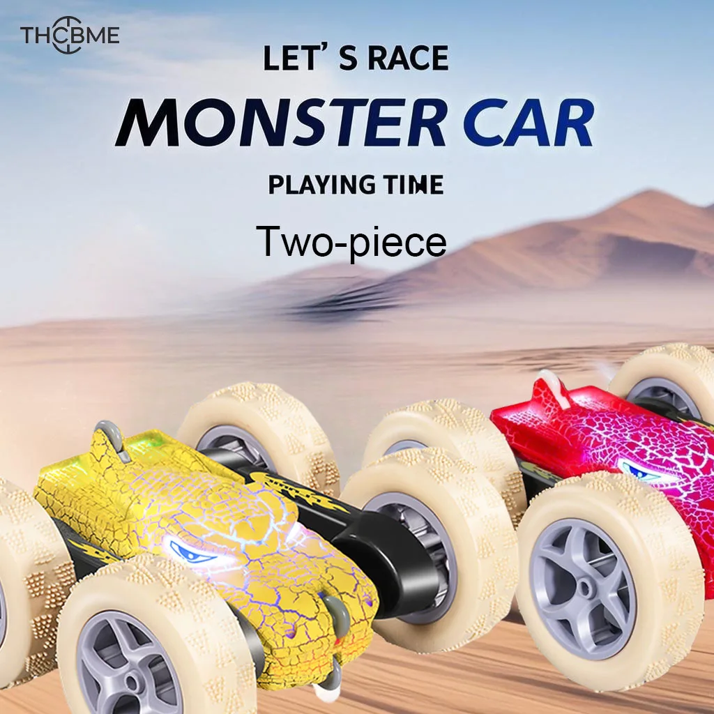 【Entrepôt local】 Ensemble de 2 nouvelles voitures télécommandées dinosaures crack, double lumière latérale avec cascade, réversible à grande vitesse, jouets pour bo