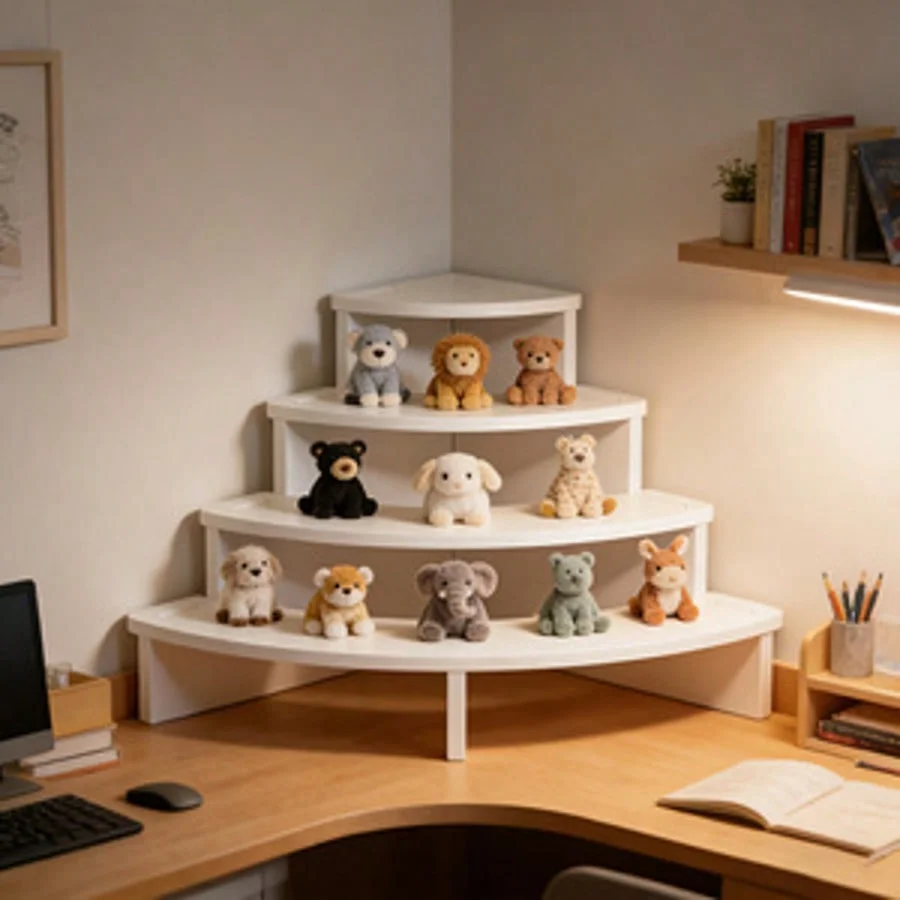 4-stufiges Bogenförmiges Desktop-Displayregal, Multifunktionales Eck-Aufbewahrungsregal für Blind Boxes, Figuren, Schreibwaren, Kosmetik & Deko