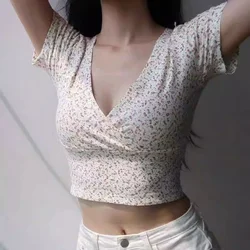 Short Sleeve Women's T-shirt V-Neck Tops Sexys Summer 2026 T-Shirt Female Crop Top Femmes Korean Fashion Tees Shirts Streetwear