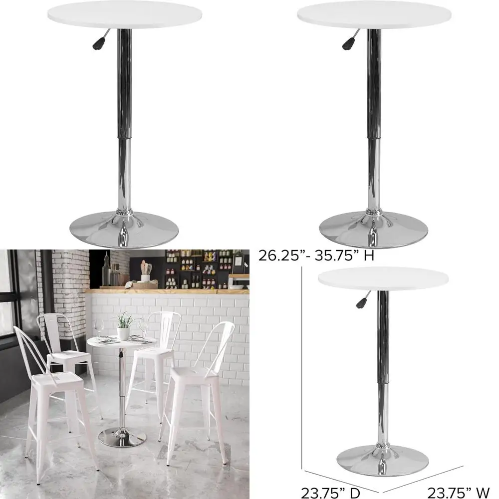 

Flash Furniture Pearl Круглый деревянный обеденный стол 23,75 дюйма с хромированной основой, узкий круглый деревянный коктейльный стол, регулирует 26,25 дюйма - 35,7