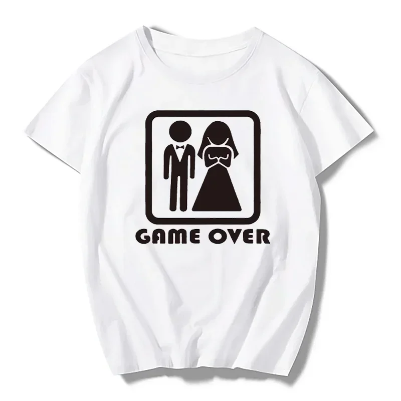 Game Over, Bride Groom, Single Party Pattern Printed T-shirt, Funny Lingerie, Oversized Size Pure Cotton Top, Casual Street Wear