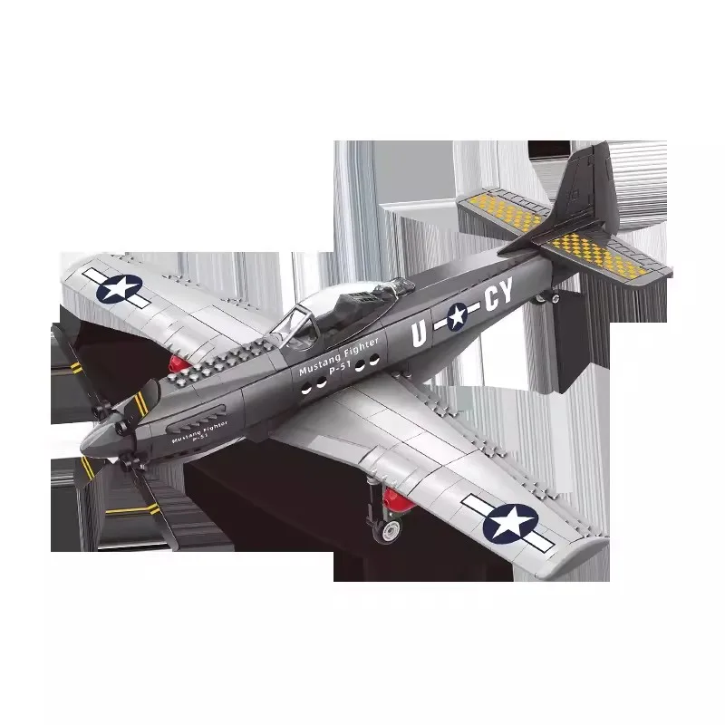 258PCS WWII Military 1/26 P-51 Mustang Fighter Building Blocks Air Force Jet Plane Toys For Kids Adult Gift Educational bricks