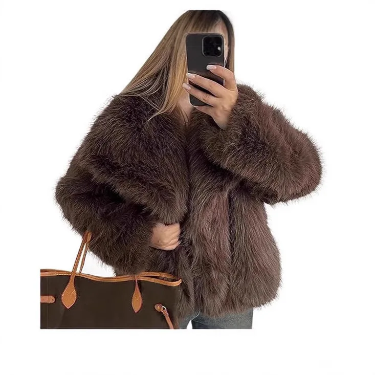 KIDCRKJ Spring Autumn Women Faux Fur Coat Solid Furry Collar Artificial Fur Jacket For Lady Comfortable Female Faux Fur Coat