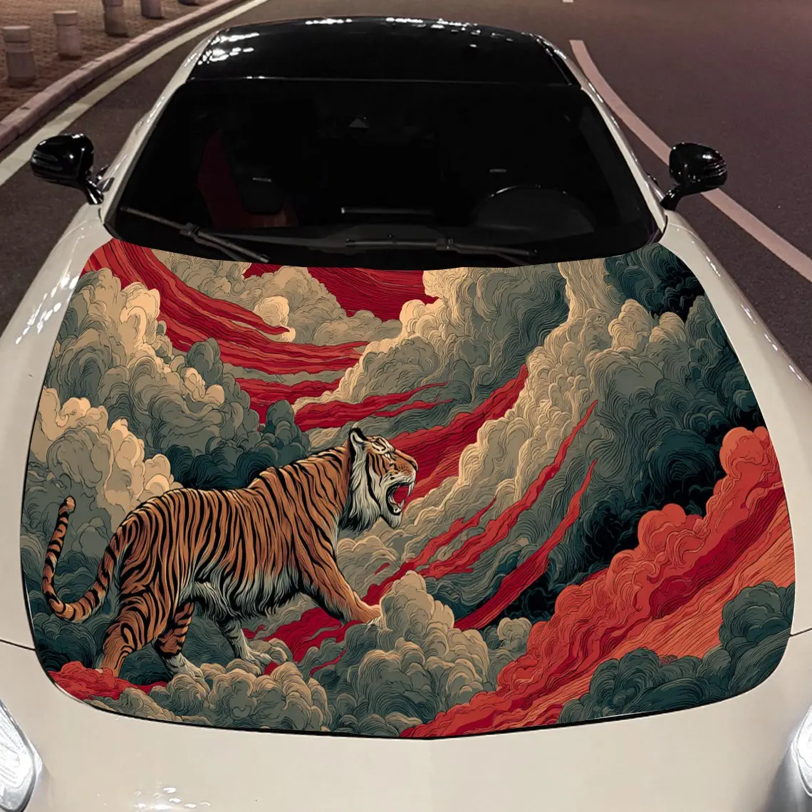 Roaring Tiger print,car hood stickers,PVC waterproof Self adhesive car hood sticker,car hood decoration protection stickers,Auto