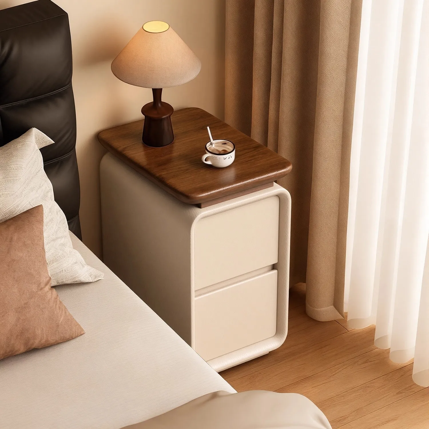 Solid Wood Bedside Table Installation-free 2025 Explosion Household Bedroom Small Very Narrow Simple Modern Storage Cabinet