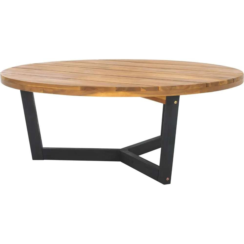 Leo Collection Natural Black Solid Wood Round Coffee Table