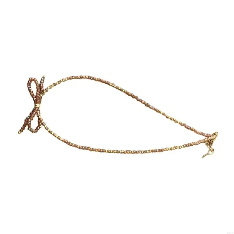 E15E Elegante collar cuentas Coker Bowknot Joyería cadena ajustable para mujeres