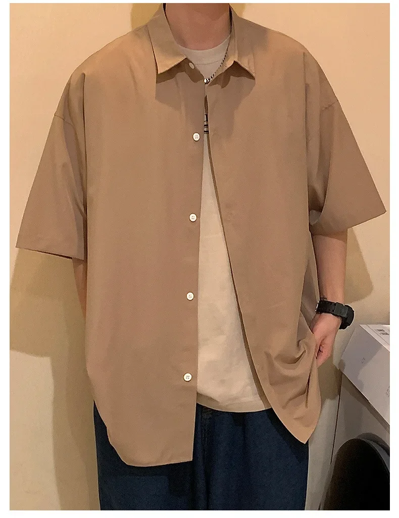 

Japanese Solid Color Loose Casual Short Sleeved Shirt for Men Summer Korean Fashion Thin Harajuku Minimalist Shirt Coat Y2k