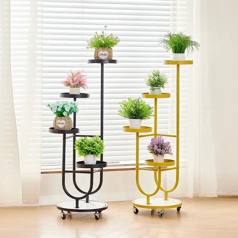 Household GoodsFloor-to-ceiling Flower Stand High-grade Indoor Wrought Iron Plant Rack Mobile Succulent Flower Pot Stand Premium