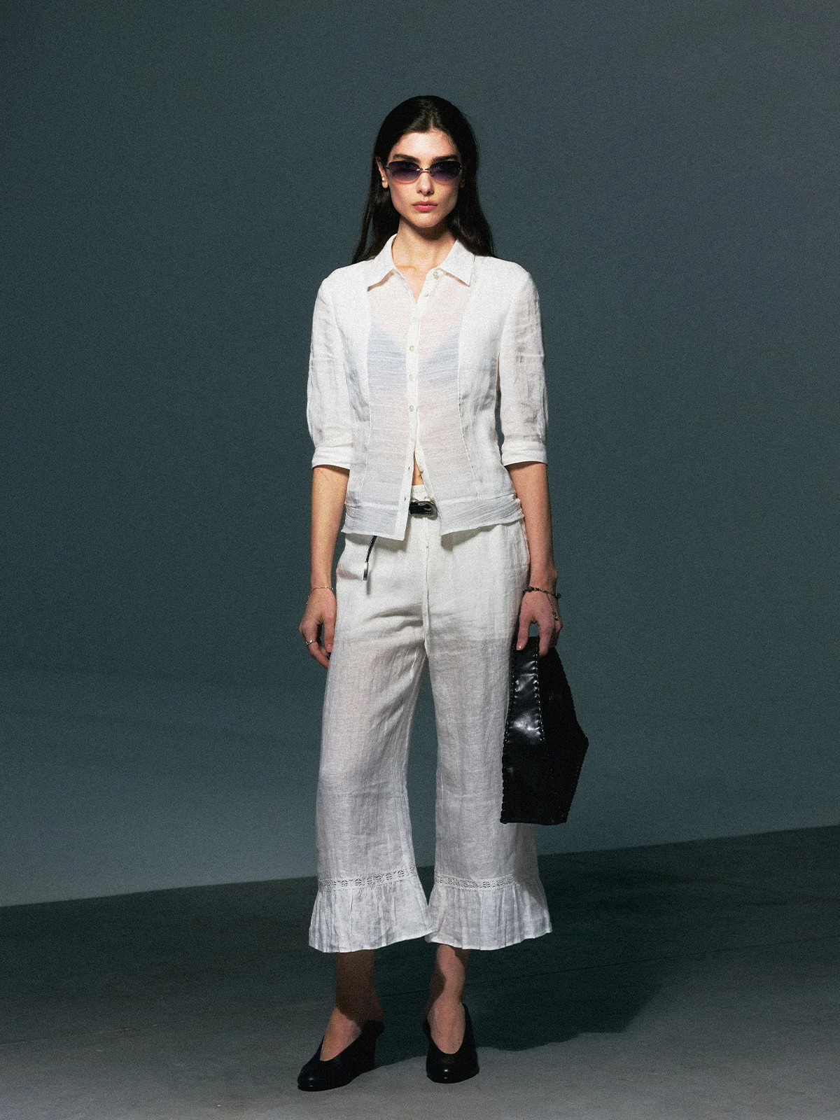 

New 30R Cleanfit 90s Linen Patchwork Shoulder Micro-Waist 5-Sleeve Shirt Jacket Women's Loose Fit Simple Style Spring 2026