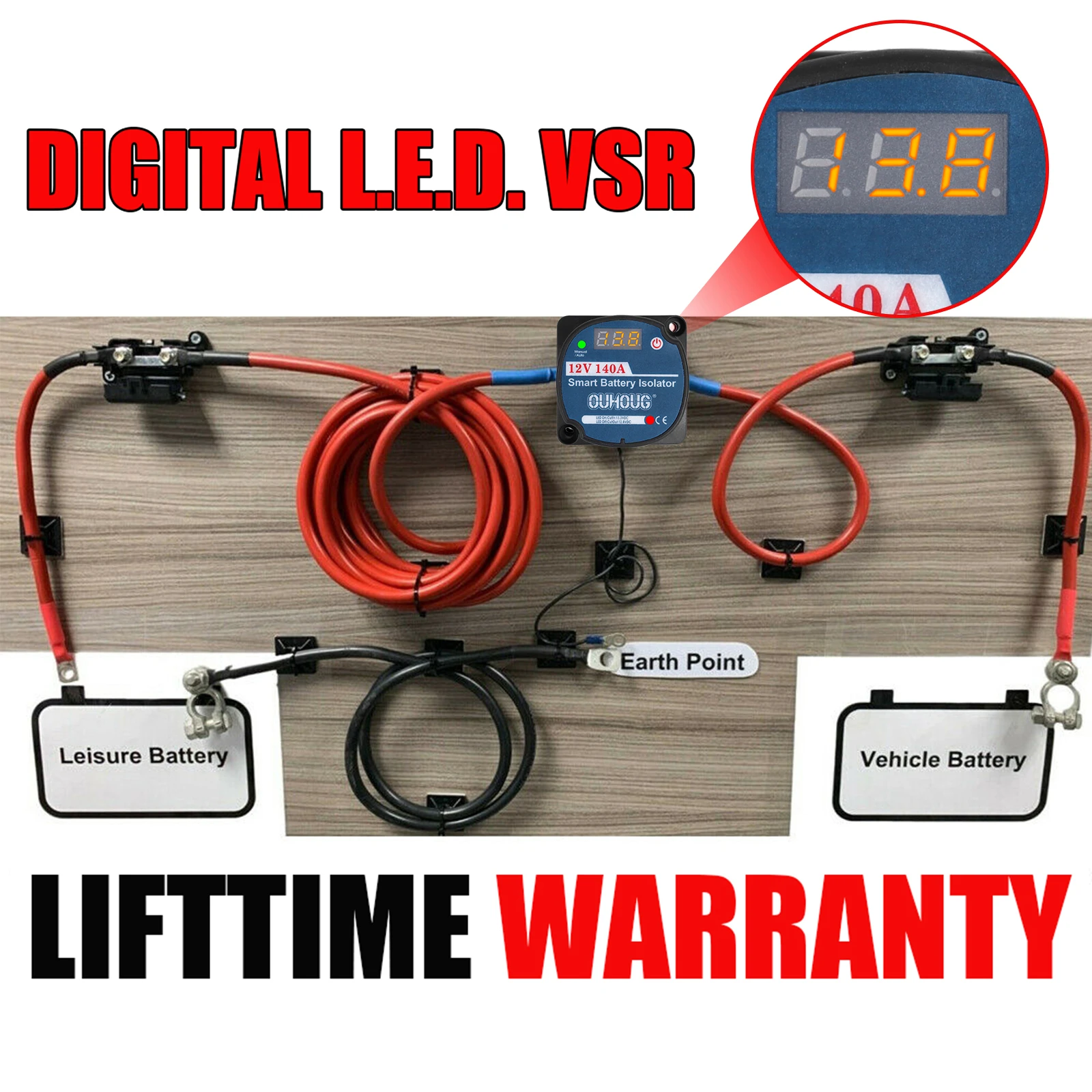 3/5/7/10M 12-Volt Pre-Assembled Wiring Harness Shunt Charging Relay Kit Includes 140A Intelligent Voltage-Sensing Relay