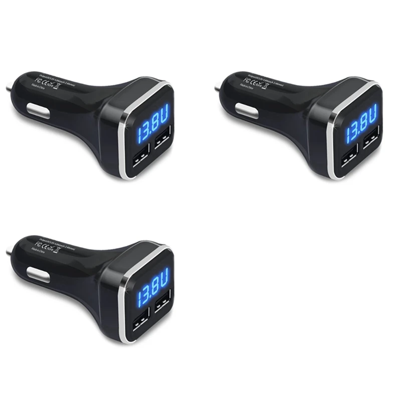 3X Car Charger Volt Meter Car Battery Monitor With LED Voltage & Amps Display, For Iphone 11 / Xs ,Galaxy S20 / S10