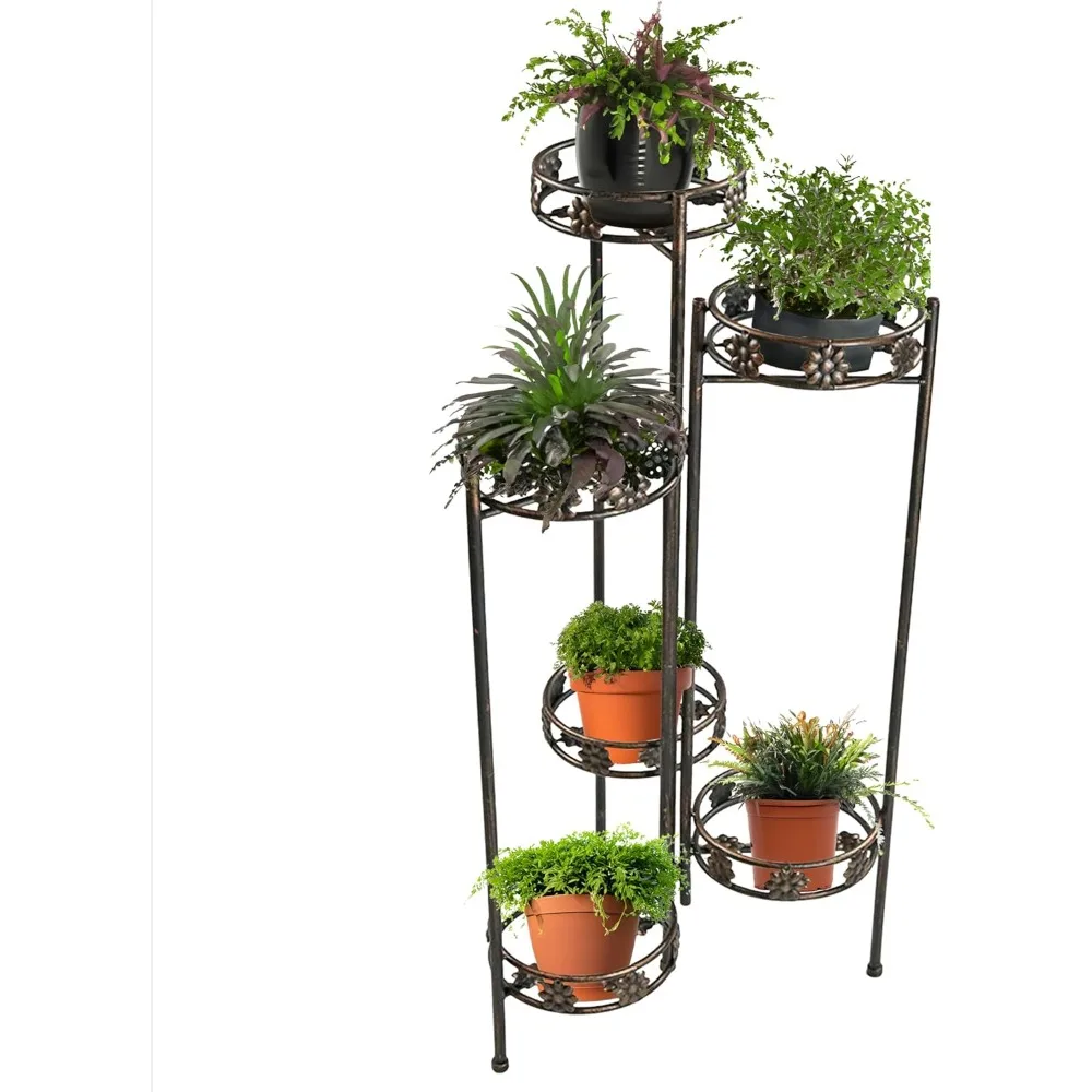 

Sunnydaze 45-Inch 6-Tier Indoor/Outdoor Folding Metal Plant Stand - Bronze Finish