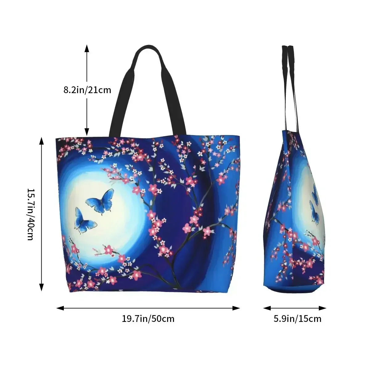 أزهار الكرز الفراشات البقالة حمل أكياس التسوق زهرة الأزهار قماش المتسوق حقيبة كتف حقائب اليد ذات سعة كبيرة
