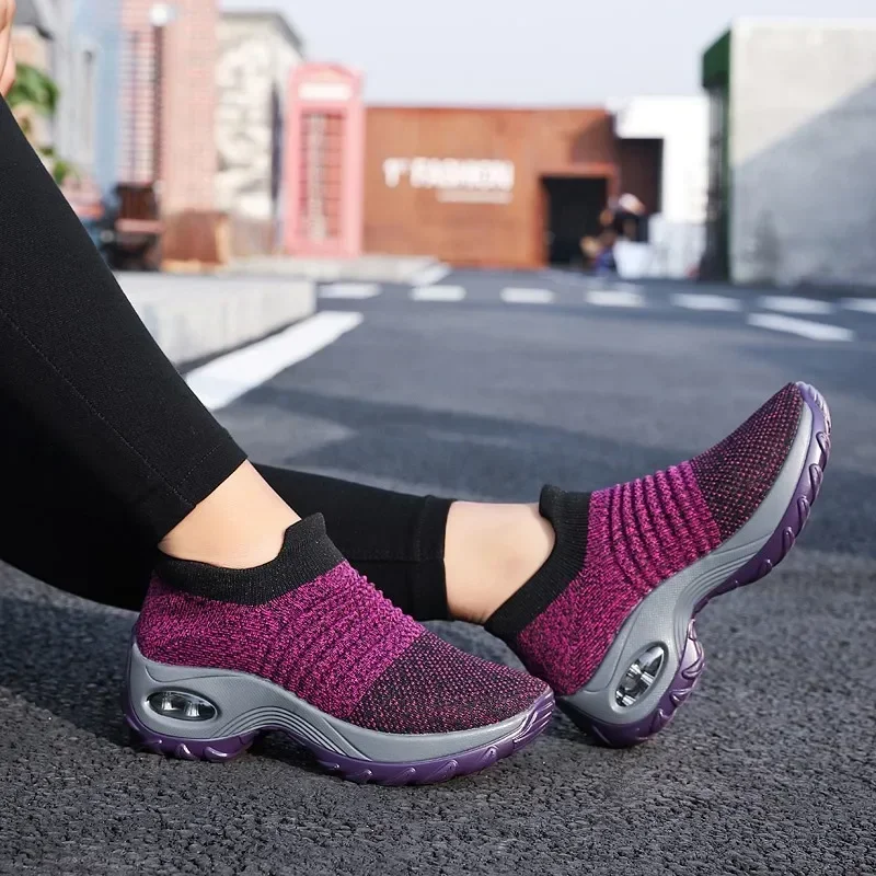 Ladies Sneakers  Casual Shoes Mesh Round Shap Air Cushion Color Matching Breathable Non Slip Women Flat  Large Size 44 image 3
