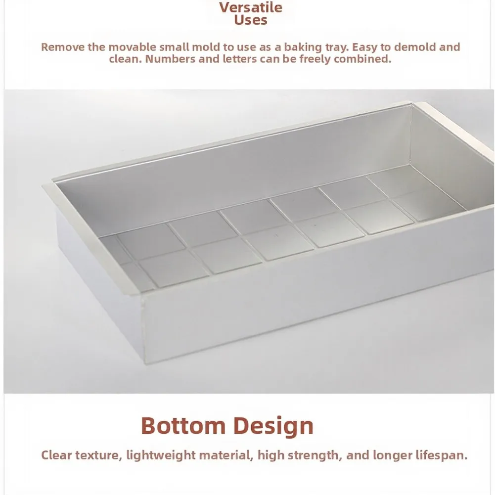 Anodized Aluminum Rectangular Baking Tray with 12 Removable Letter and Number Molds for Homemade Cake Creation