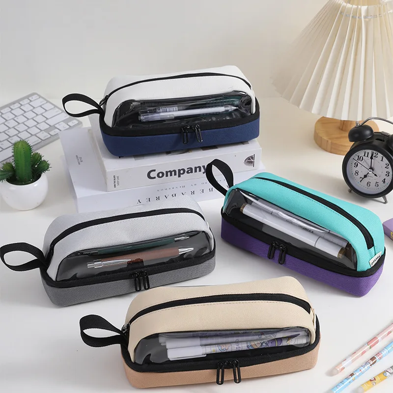 5pcs Cosmetic Bags Oxford Two Color Patchwok Large Capacity  Multifunctional Long Pencil Bag Mix Color
