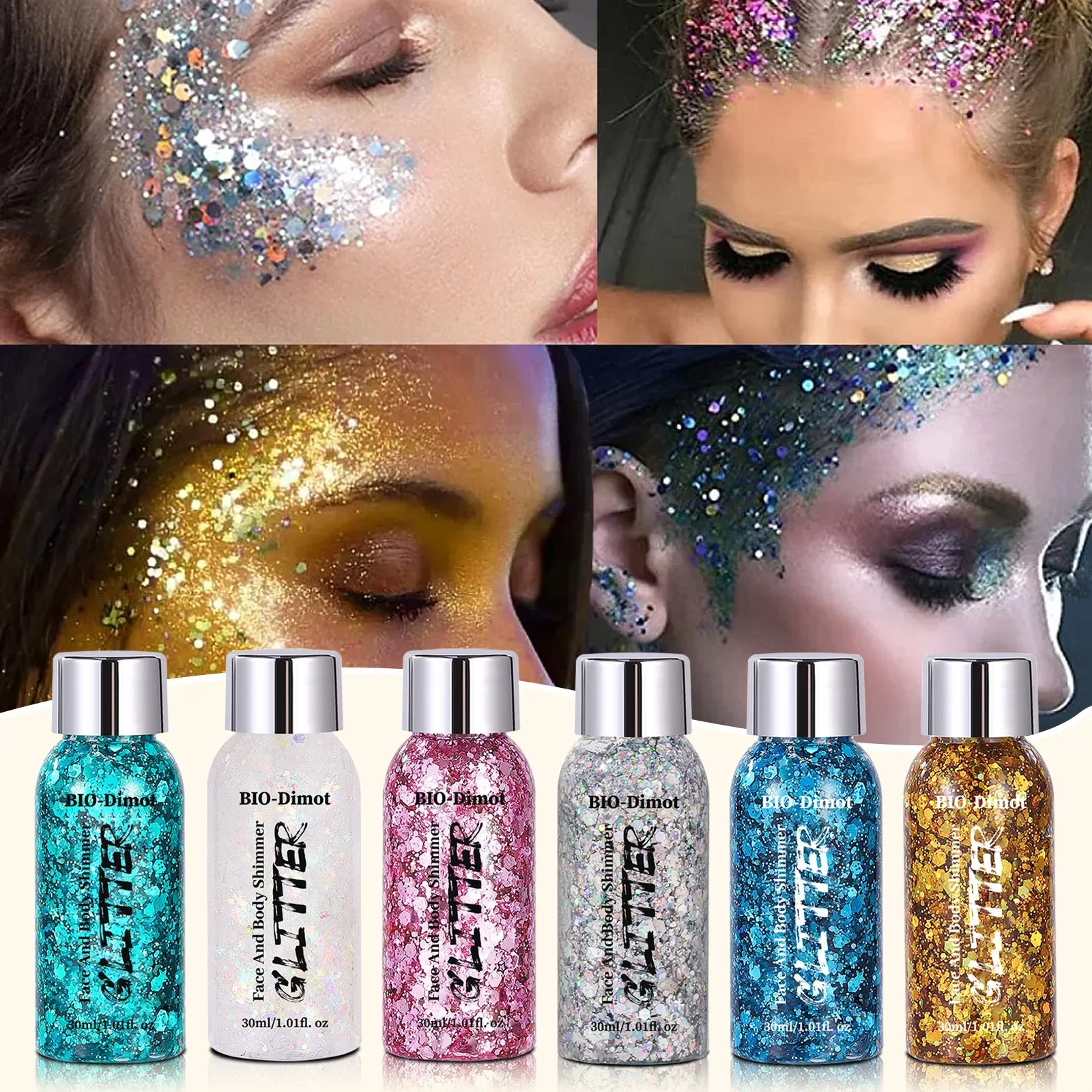 Glitter gel de longa duração espumante rosto corpo maquiagem para festival festa cosméticos cabelo olho glitter maquiagem conjunto ﻿