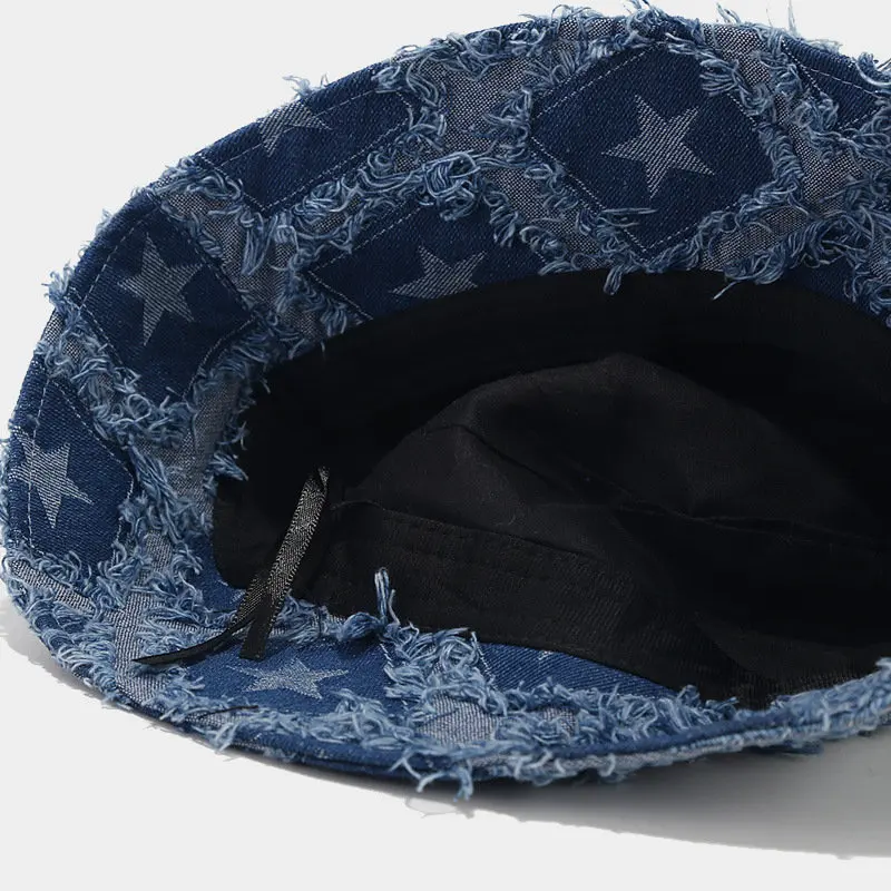 2023 Autumn Winter Denim Star Embroidery Warm Fisherman Hat Bucket Hat Outdoor Travel Sun Cap For Men And Women 208