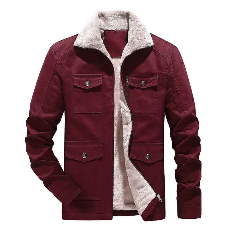 2024 Winter Mens Warm Cotton Jacket Lamb Fleece Lined Thick Coats Casual Windproof Velvet Thermal Outwear For Male