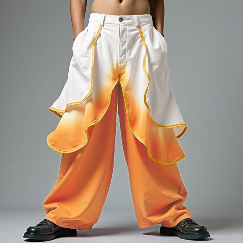 กางเกงขายาวผู้ชาย INCERUN ลายมัดย้อม กระดุมผูกเอว ทรงจ็อกเกอร์ แต่งระบายไล่เฉดสี สไตล์ลำลอง สตรีทแวร์ ทรงหลวม แฟชั่นปี 2025 กางเกงขายาวผู้ชาย ไซส์ S-5XL