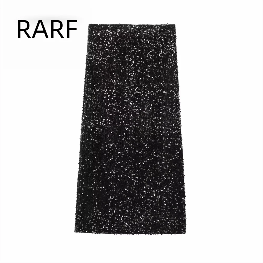 Black midi skirt French Hepburn style sequin skirt high waist sparkling skirt half skirt hip hugging high-end long skirt