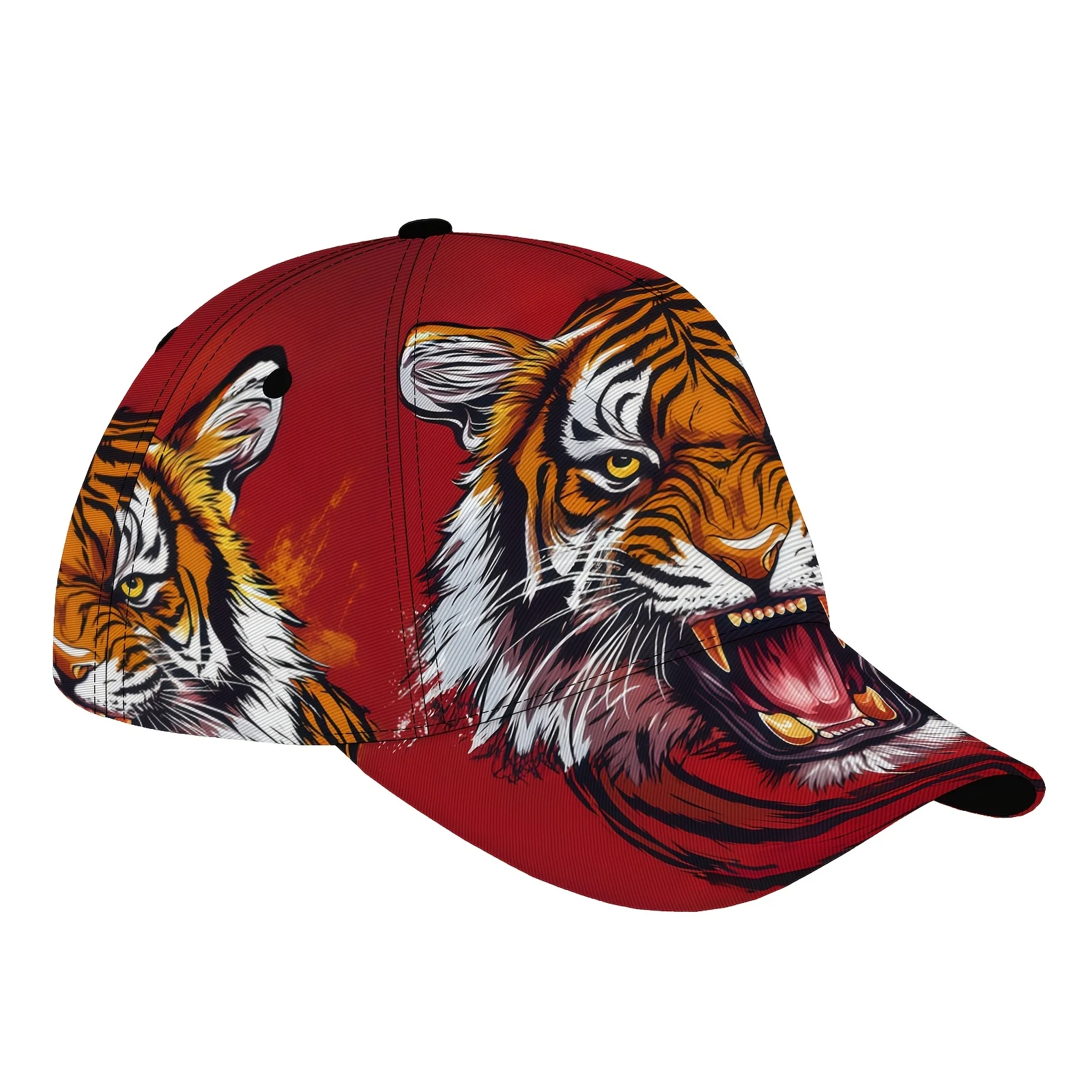 1pc Red Background Roaring Tiger Baseball Cap Unisex Lightweight Versatile Baseball Cap Street Outdoor