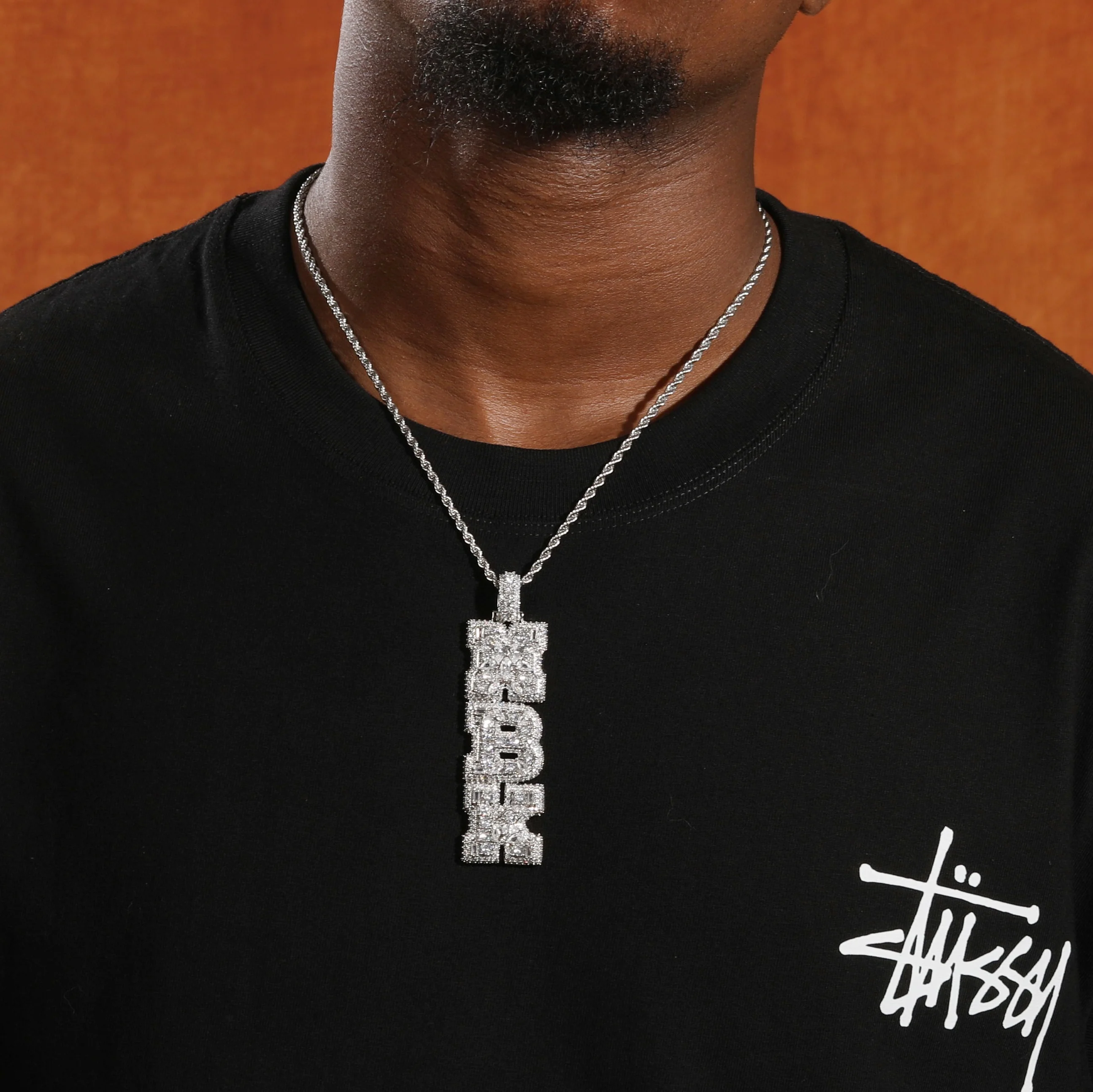 TBTK Custom Vertical Initial Letter Pendant Mixed Inlay Different Shape Multi Color CZ NamePlate Necklace Hiphop Jewelry view 5