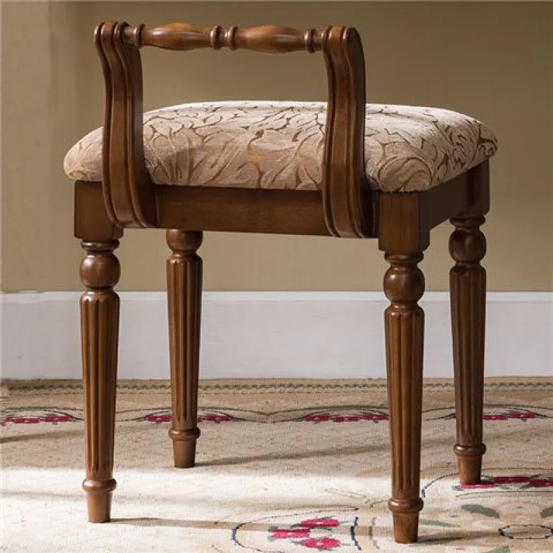 

American dressing stool European all-solid wood makeup stool backrest dresser chair fabric soft bag simple princess stool