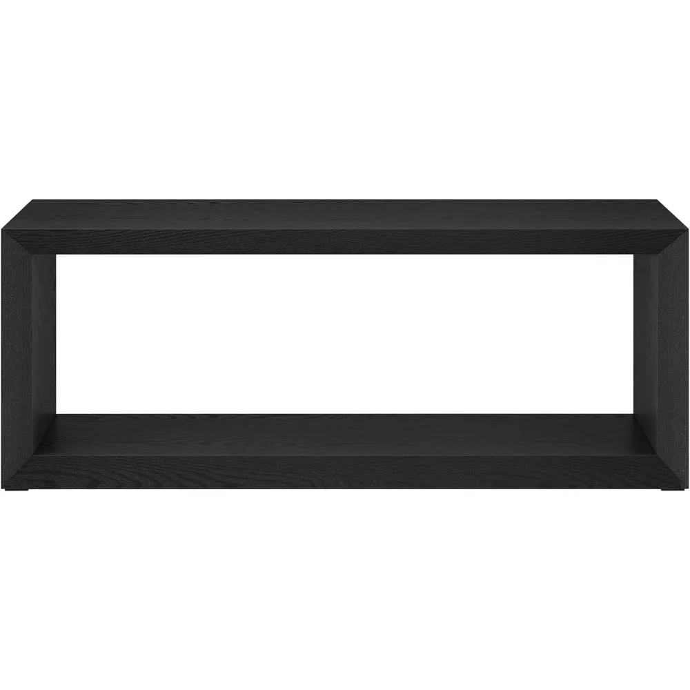 طاولة قهوة خشبية مستطيلة 48 من Henn&Hart مع رف تخزين مفتوح لغرفة المعيشة أو غرفة العائلة أو المكتب، الحبوب السوداء