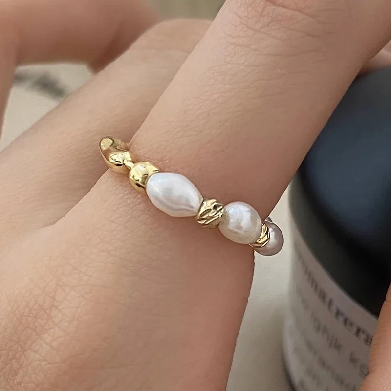 

PONYKISS 925 Sterling Silver Freshwater Pearls Adjustable Rings for Women Trendy Fine Jewelry Minimalist Geometric Accessories