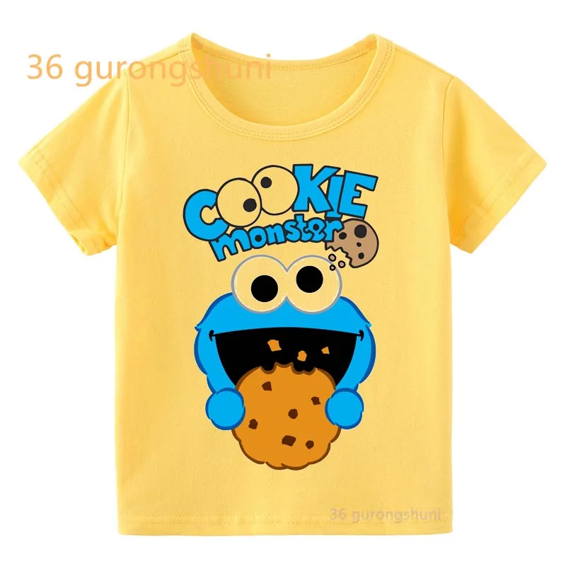 Kids T Shirt Boys T Shirts 2 3 4 5 birthday Elmo Cookie Monster Yellow T-shirts summer Tops For baby boy Shirts Children Clothes