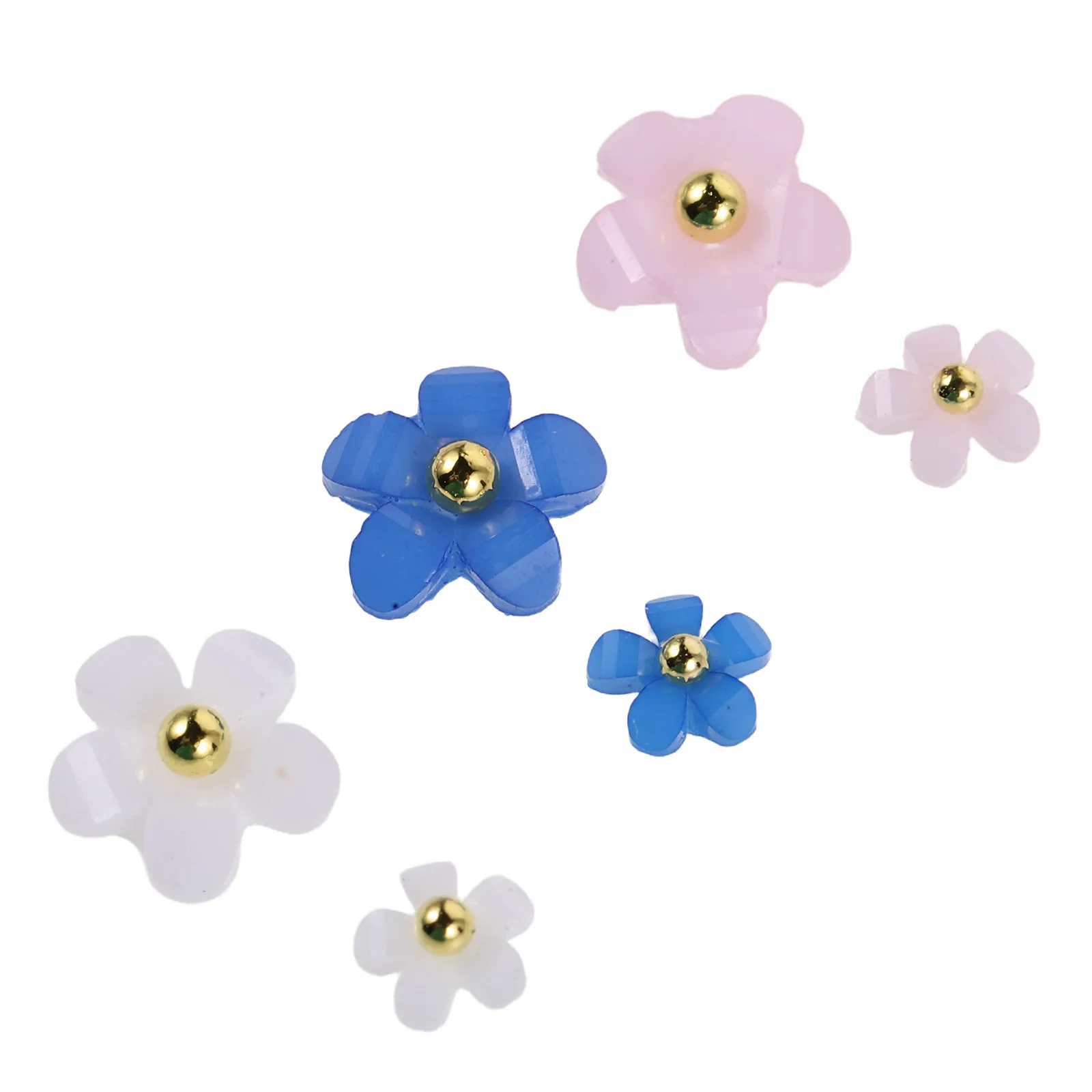 3D Five-Petal Resin Flower Nail Charms Gold Silver Beads Mini Floral Nail Art Accessories Cute Embellishments Women Girls