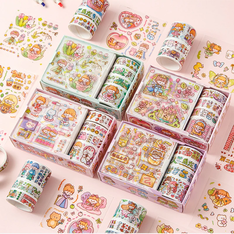 Kawaii Cartoon Poster Stickers Cute Sticker Diy Diary Planner Decoration Sticker Scrapbooking Stationery Kids Toys 8Pcs Set