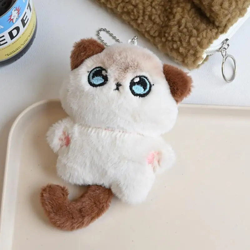 고양이 플러시 키체인 만화 스카프 꼬리 고양이 인형 귀여운 고양이 디자인 플러시 장난감 키링 가방 장식 귀여운 선물