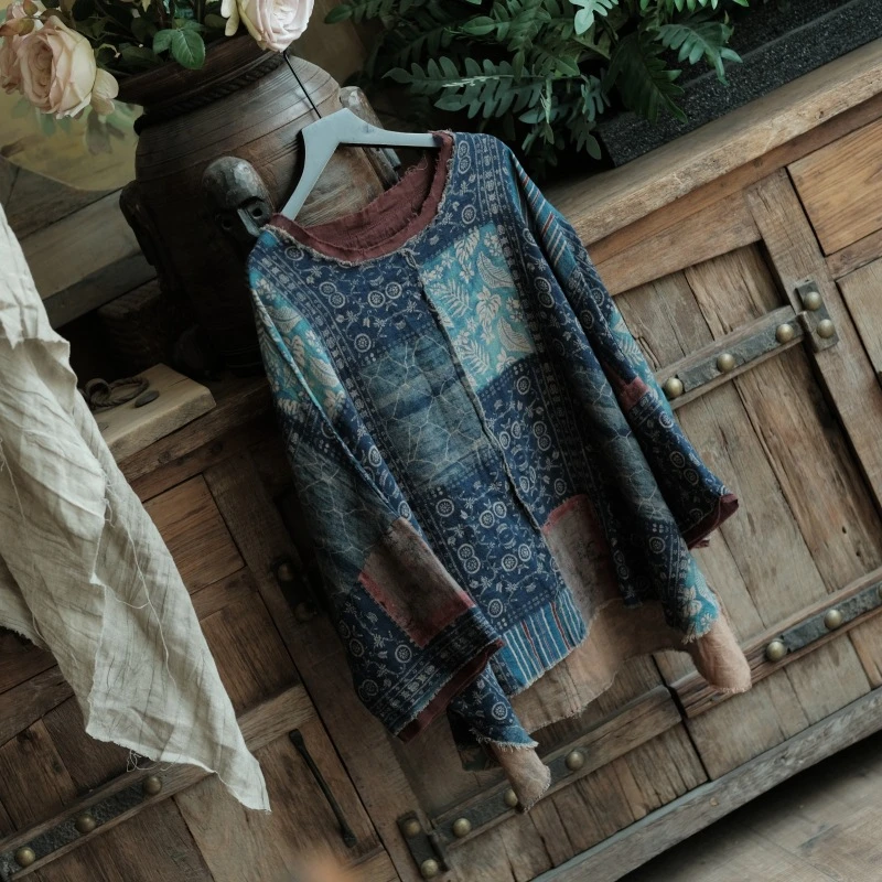 T-shirt casual da donna in cotone 100% nuovo arrivo 2025 primavera stile vintage o-collo stampa allentata manica a pipistrello femminile top tees M749