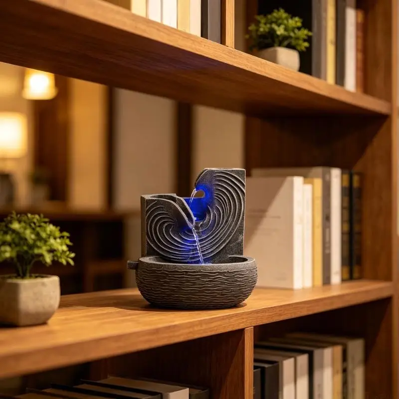 QX2E Peaceful Moving Liquid Synthetic Sculpture Adds Relaxation To Any Zone Or Workplace