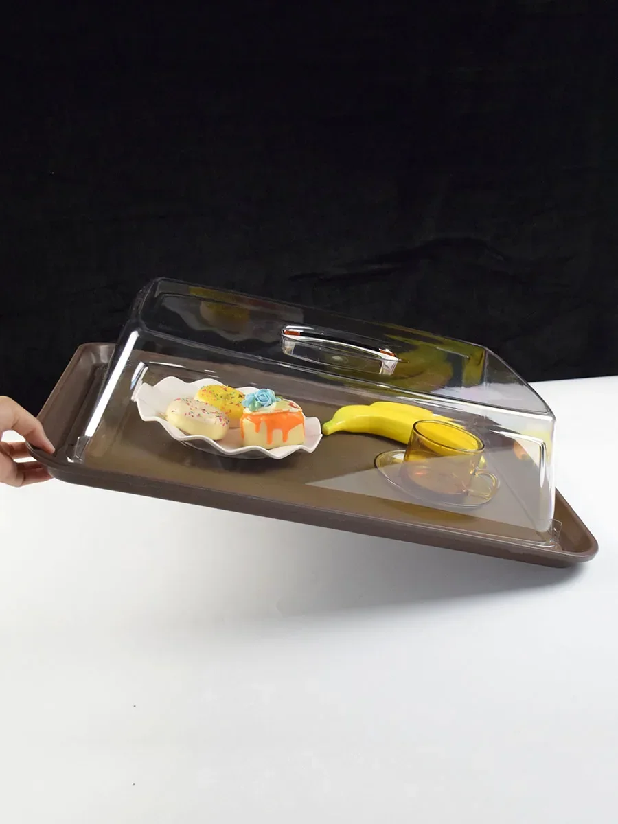 Non slip tray with lid, plastic rectangular postpartum meal plate, restaurant food cover, transparent cover