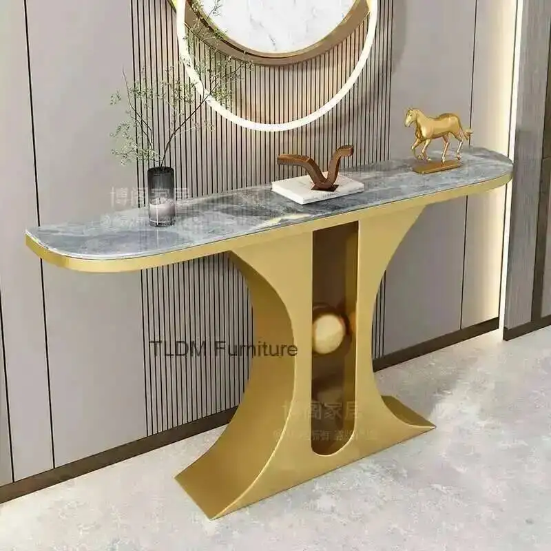 Mesa de Consola Moderna para Entrada, de Mármol, Diseño Glamuroso, Mesa de Metal, Tavolo Quadrato, Muebles de Lujo para Sala de Estar