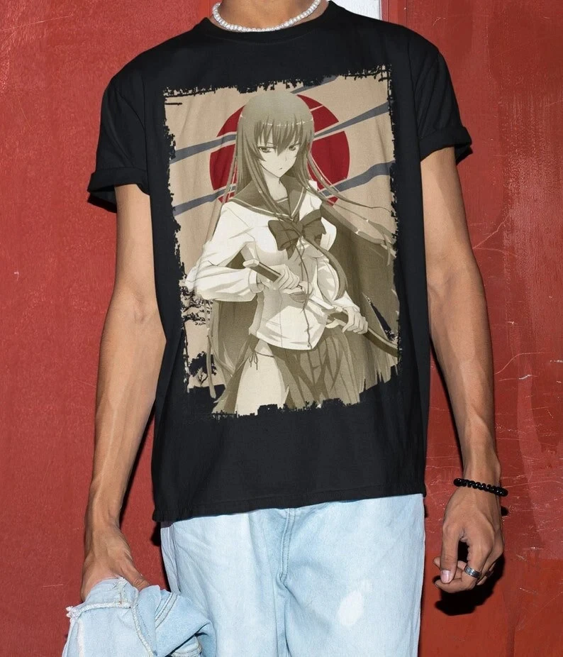 เสื้อยืดอนิเมะ Unisex Highschool of the Dead Saeko Busujima สำหรับผู้หญิงและผู้ชาย ทรงหลวม ระบายอากาศได้ดี เหมาะสำหรับฤดูร้อน