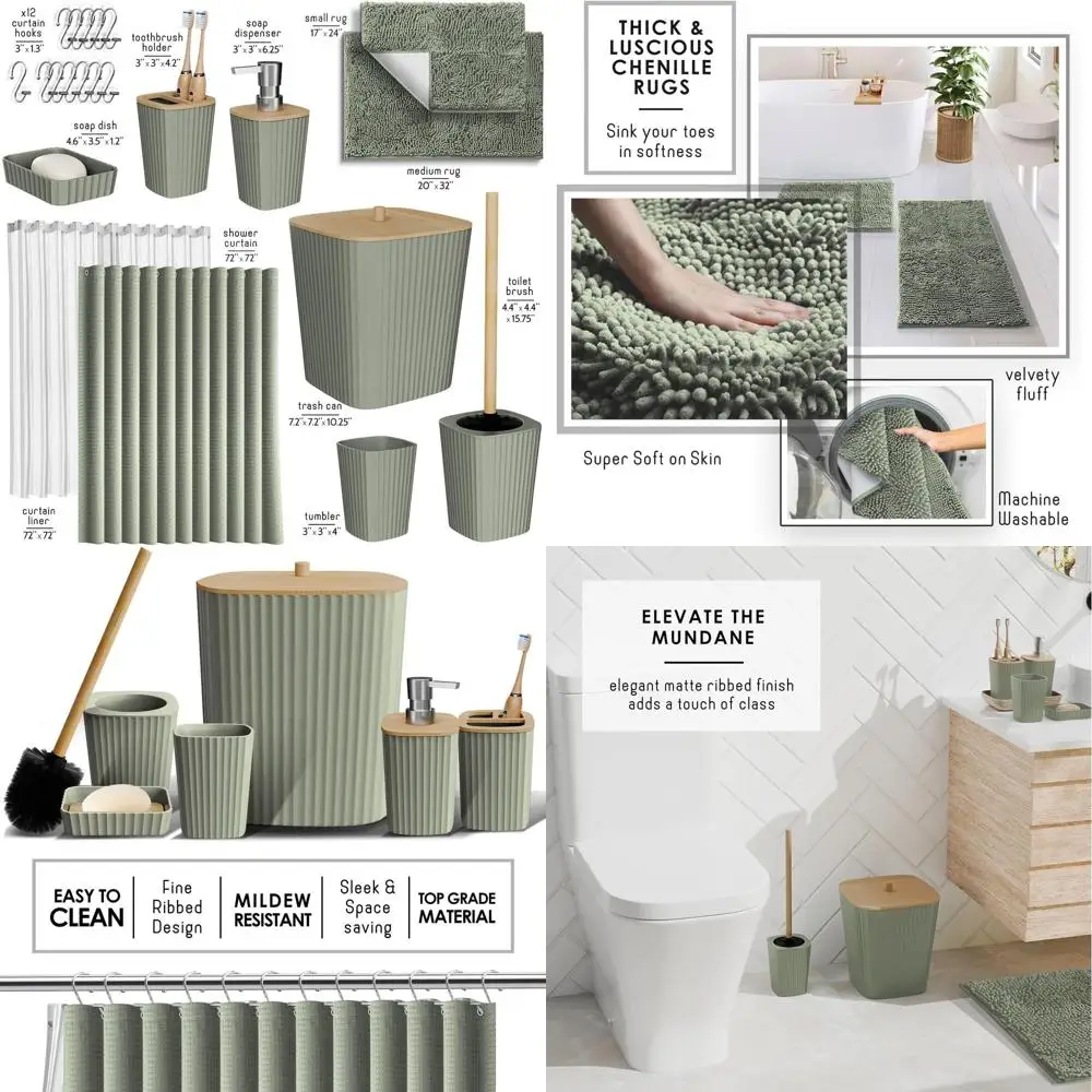 

Luxury 22-Piece Bathroom Accessory Set with Shower Curtain and Mats in Light Sage Green